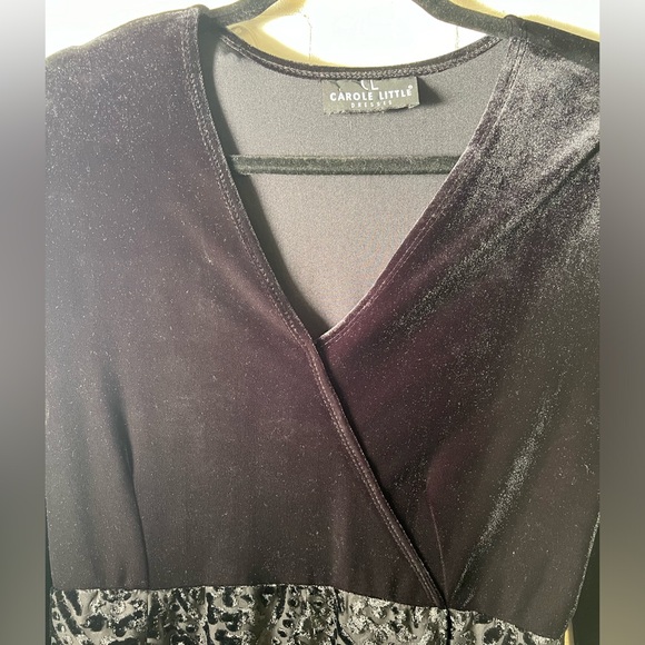 Carole Little Stretch Velvet Burnout Faux Wrap Maxi Dress Size 10 Black #0572 - Picture 3 of 9